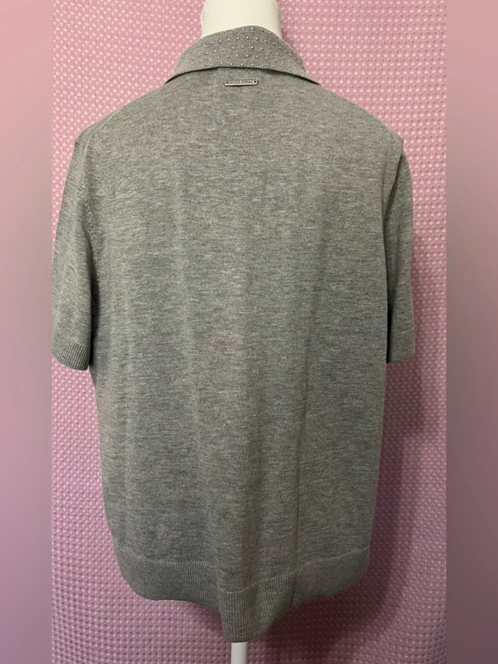 Michael Kors Gray Short-Sleeve Knit Polo Sweater